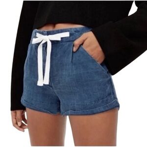 Wilfred Aritzia Allegra Shorts Linen Blend Blue Denim Womens Size 00 Drawstring